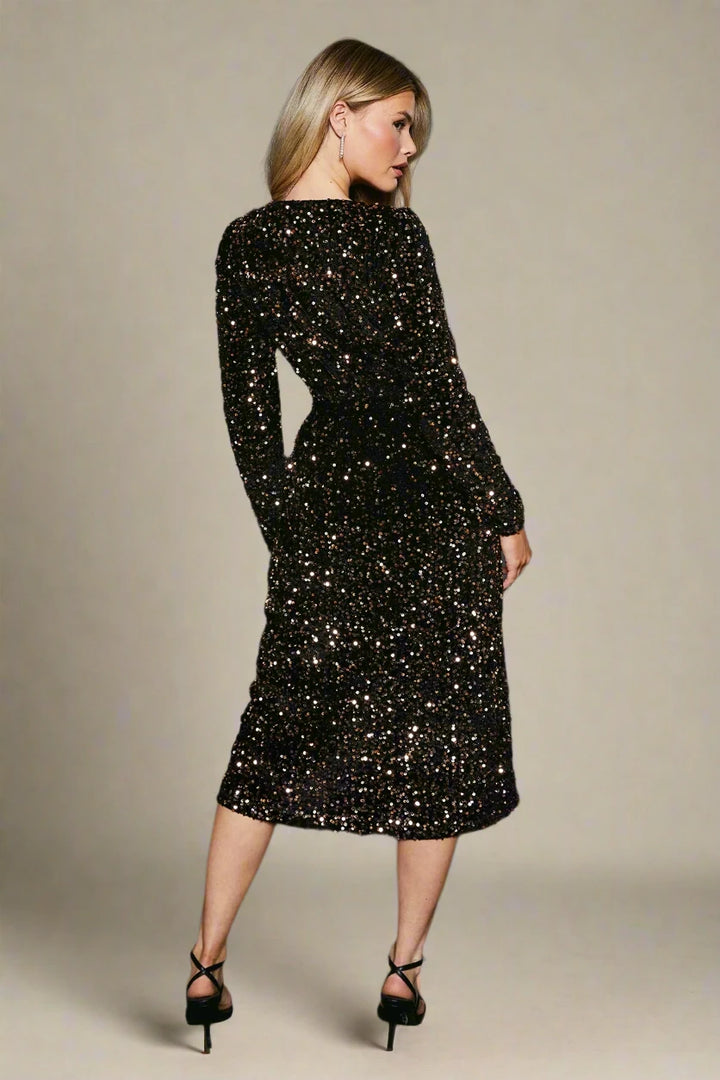 Velvet Sequin Wrap Midi Dress