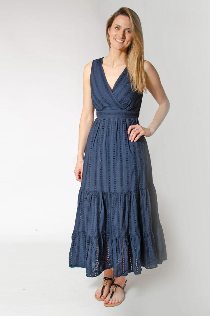 M&S Per Una Broderie Tiered Maxi Dress Navy / 14