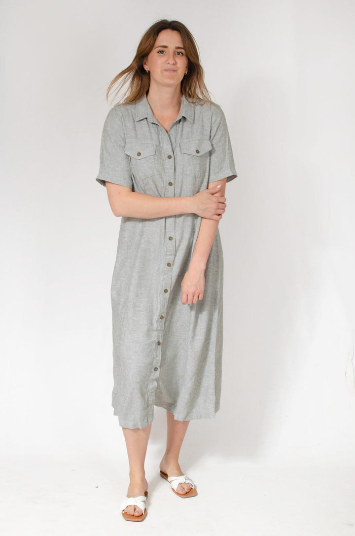 Linen Blend Button Down Dress