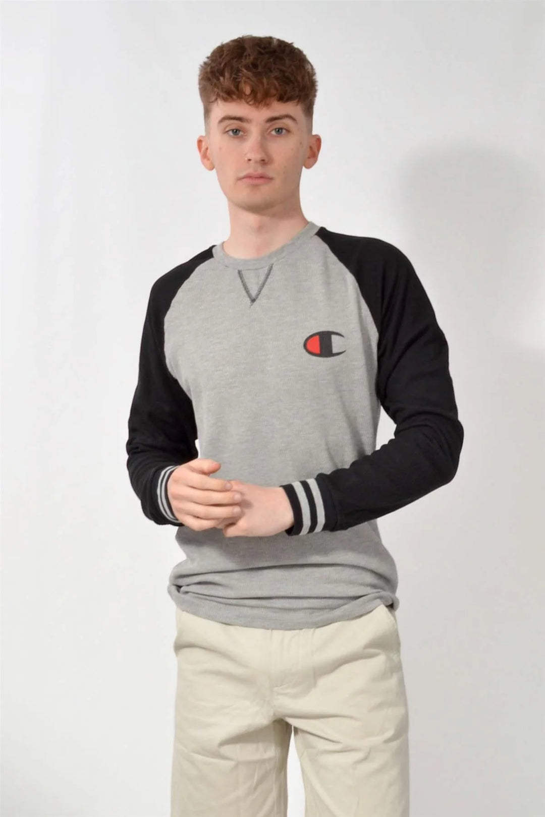 Champion Waffle Two Tone Long Sleeve Top Grey/Black / S