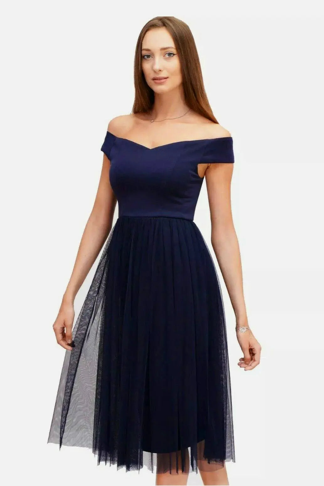 Coast Bardot Midi Dress Navy / 6