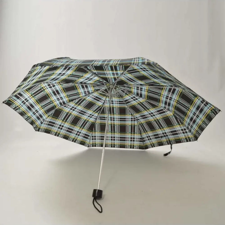 Secret Label Compact Handbag Umbrella | Green Blue Tartan Check Secret Label