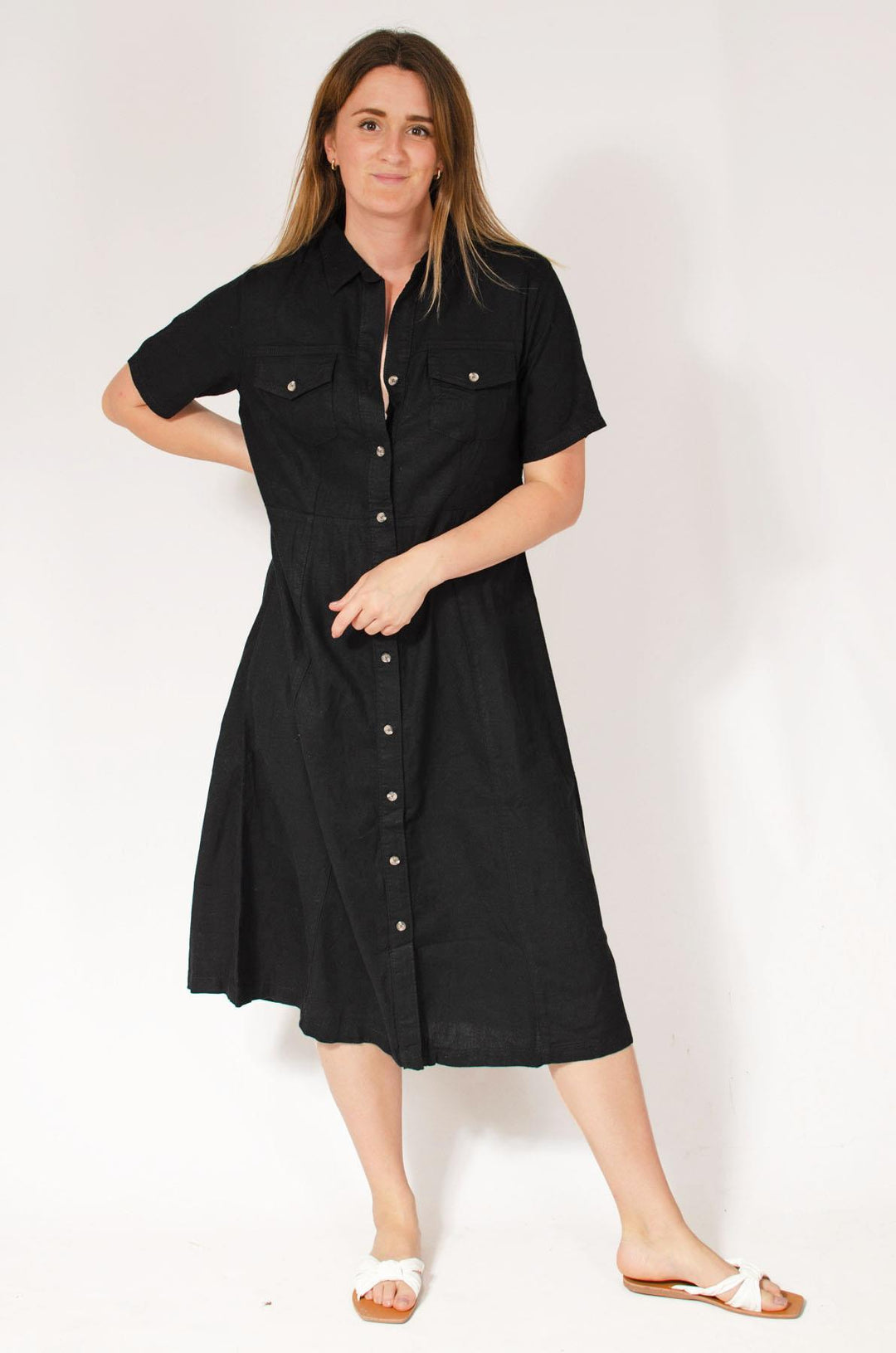 Linen Blend Button Down Dress