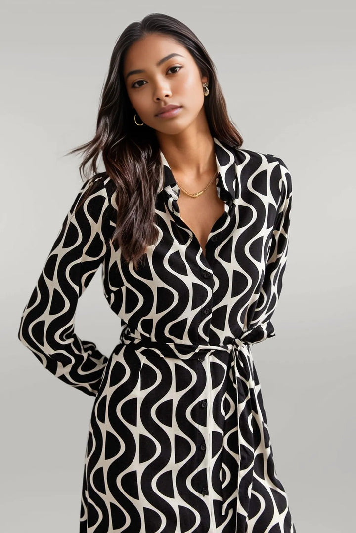 Monochrome Geo Print Midi Dress