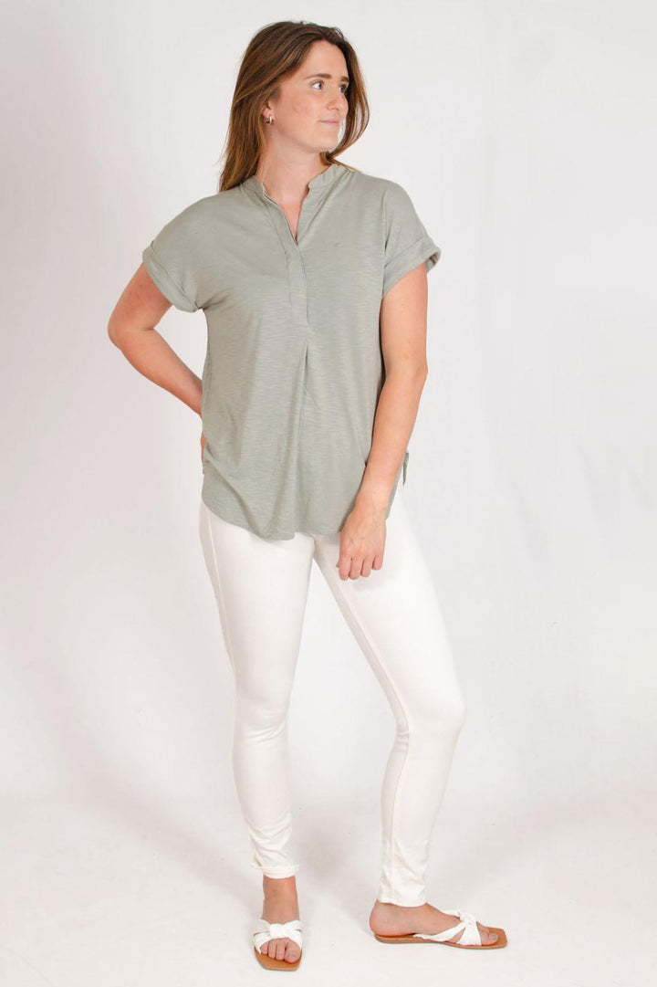 Pleat Front Short Sleeve Jersey Top