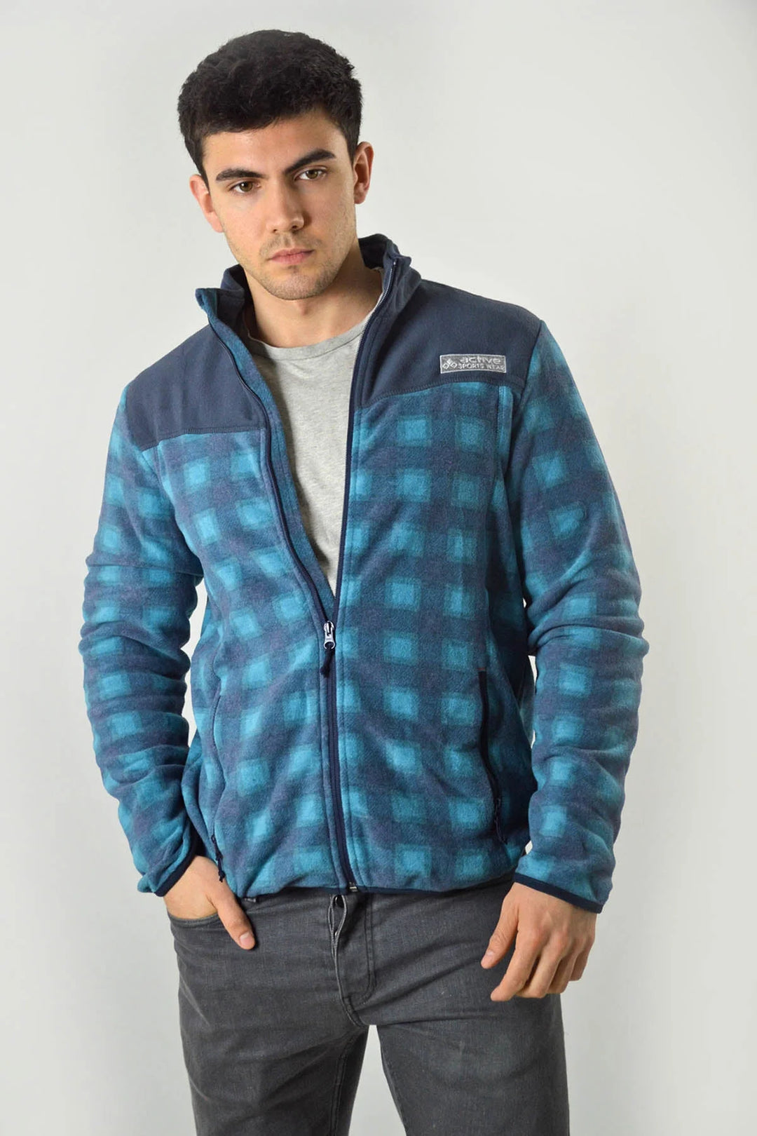 Decathlon Check Zip Front Fleece Teal / XL