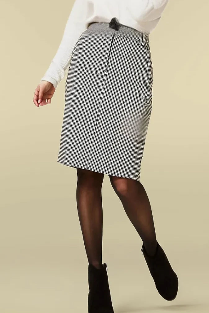 M&S Dogtooth Pencil Skirt Black/White / 6 / Reg