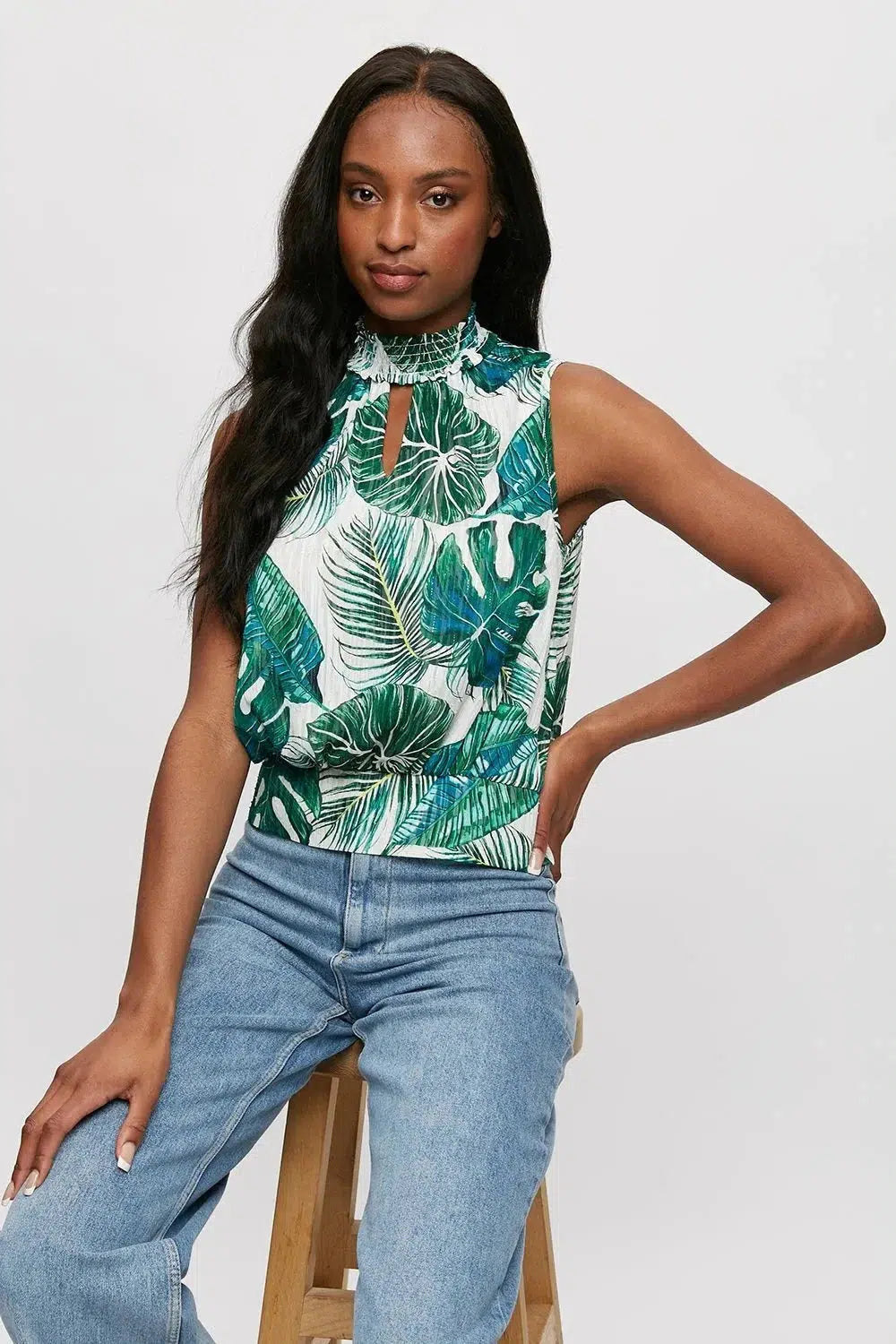 Dorothy Perkins Leaf Print Sleeveless Top Green / 10