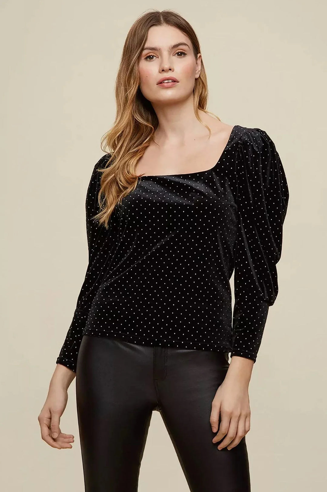 Dorothy Perkins Velvet Bead Spot Top Black / 18