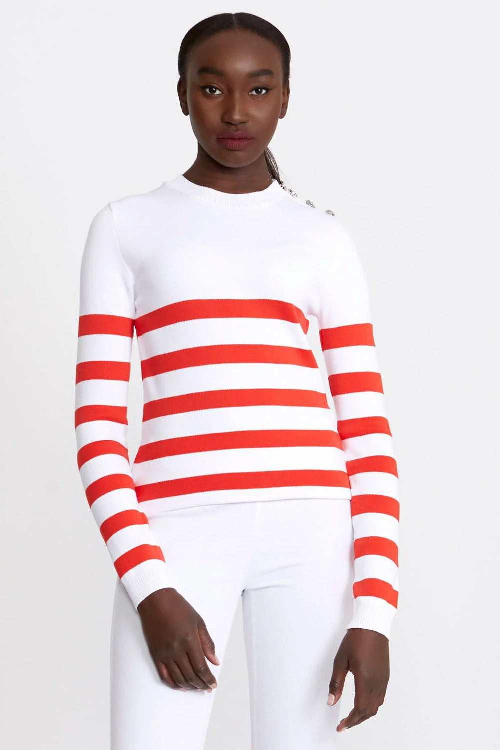 Dunnes Striped Button Shoulder Jumper Red / S