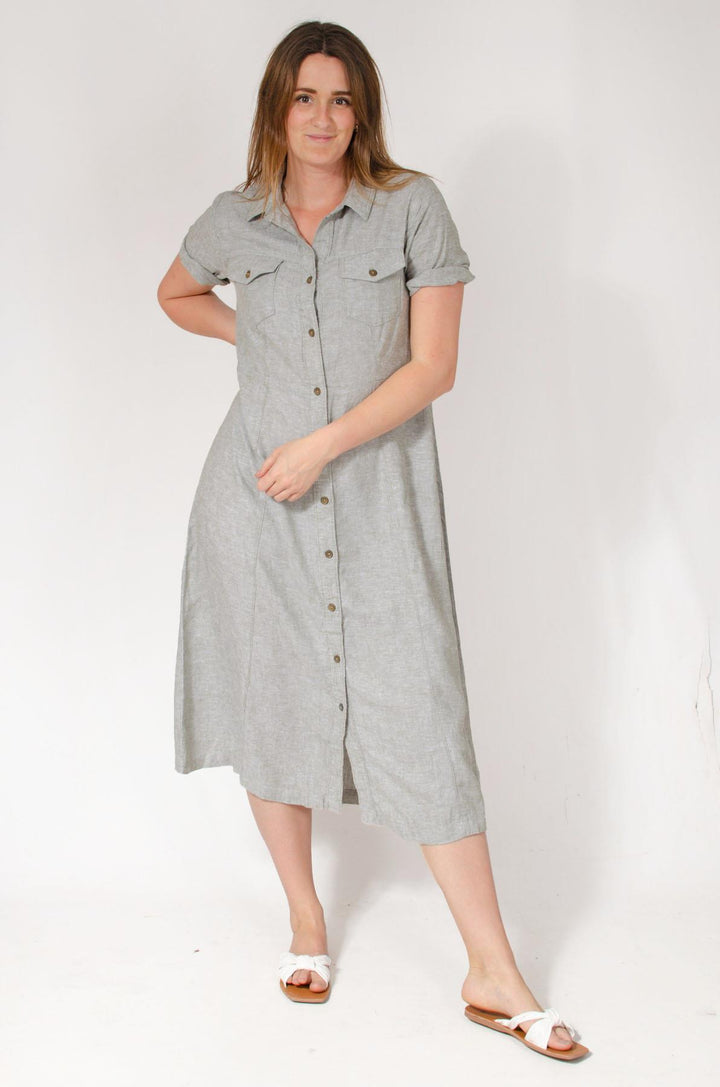 Linen Blend Button Down Dress