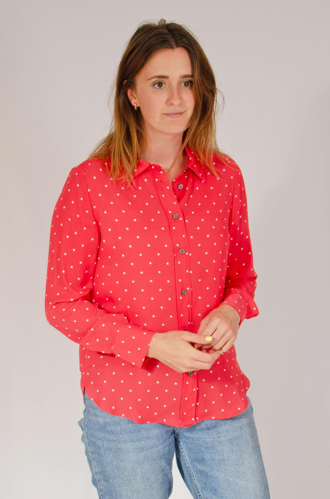 Coral Pink Polka Dot Shirt