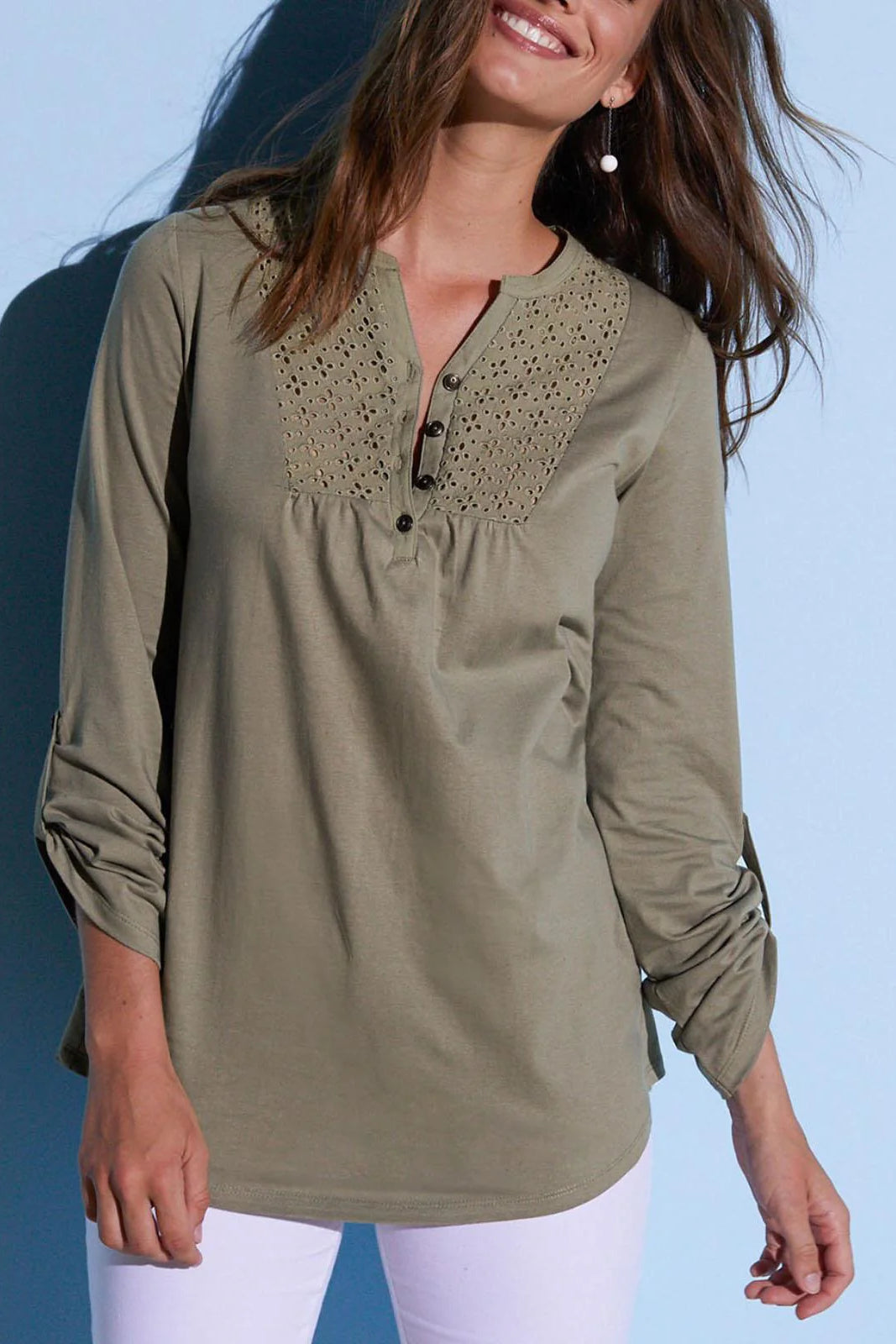 Khaki Cotton Broderie Top