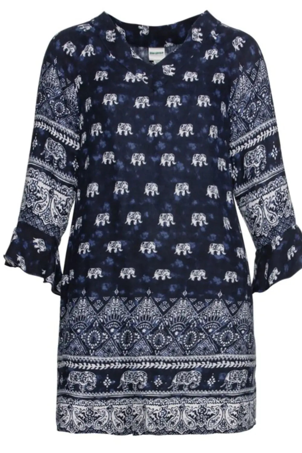 White Island Elephant Border Print Tunic Top