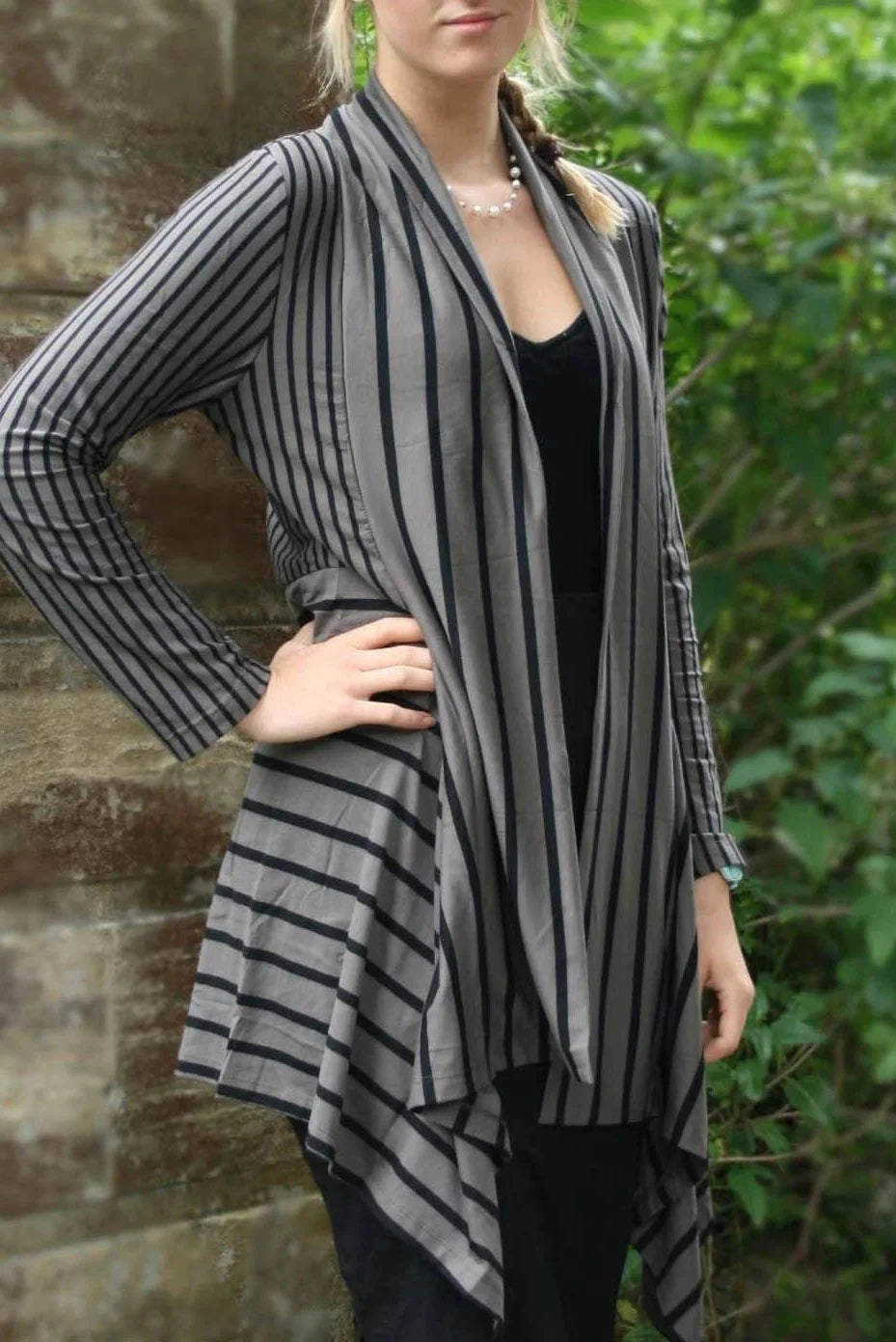 Epilogue Striped Waterfall Cardigan Jacket Taupe / 10