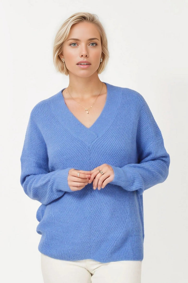 Soft Ribbed V Neck Jumper