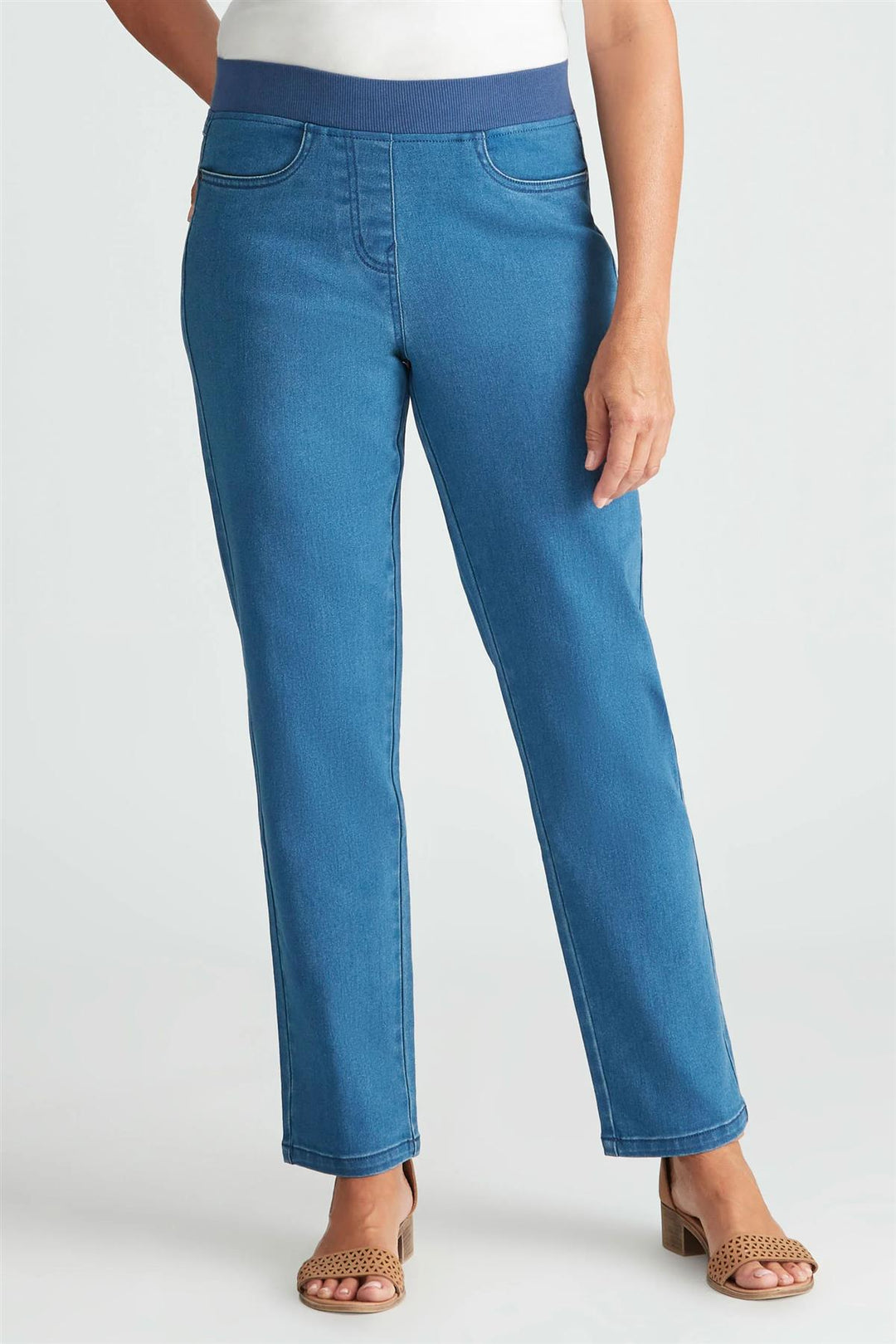 Ribbed Waist Pull On Jeans