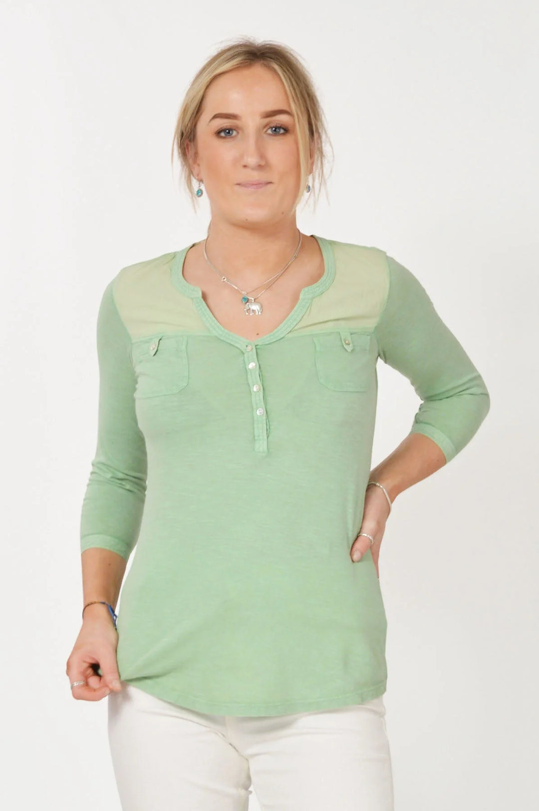 Fat Face Cotton Jersey Henley Top Green / 10