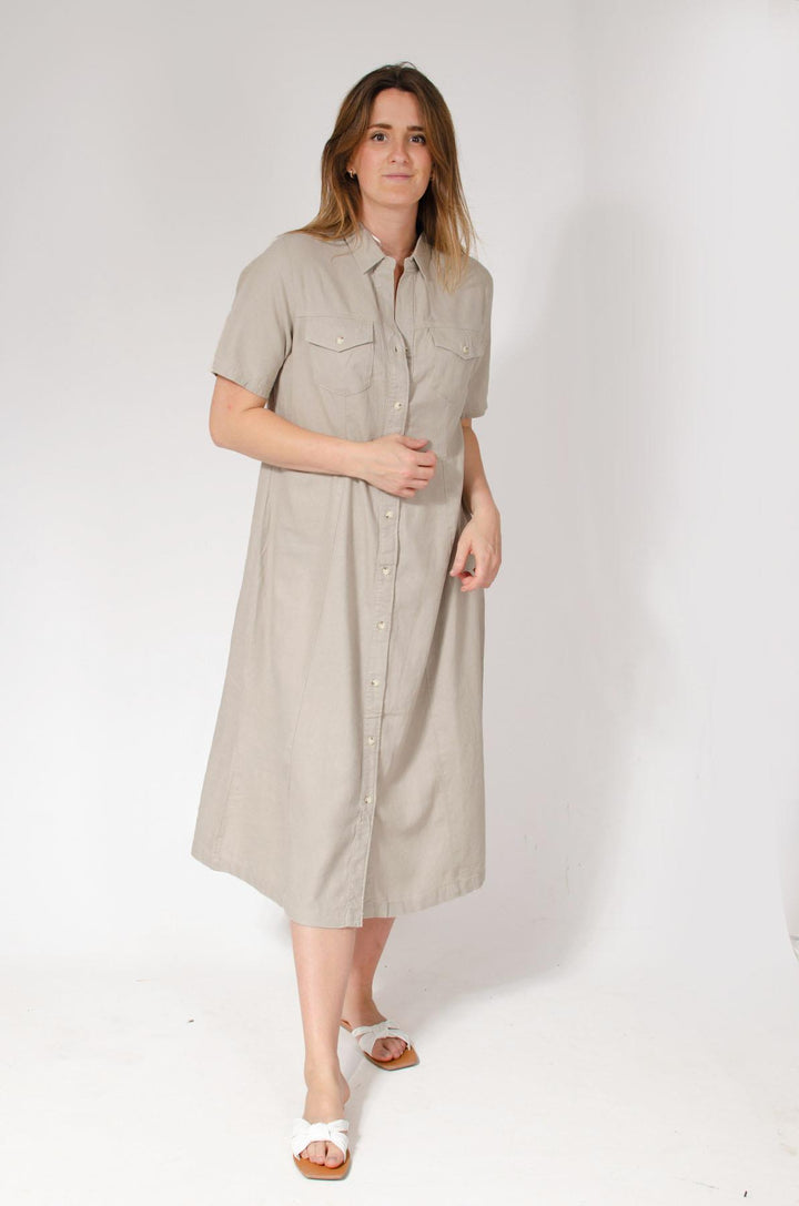 Linen Blend Button Down Dress