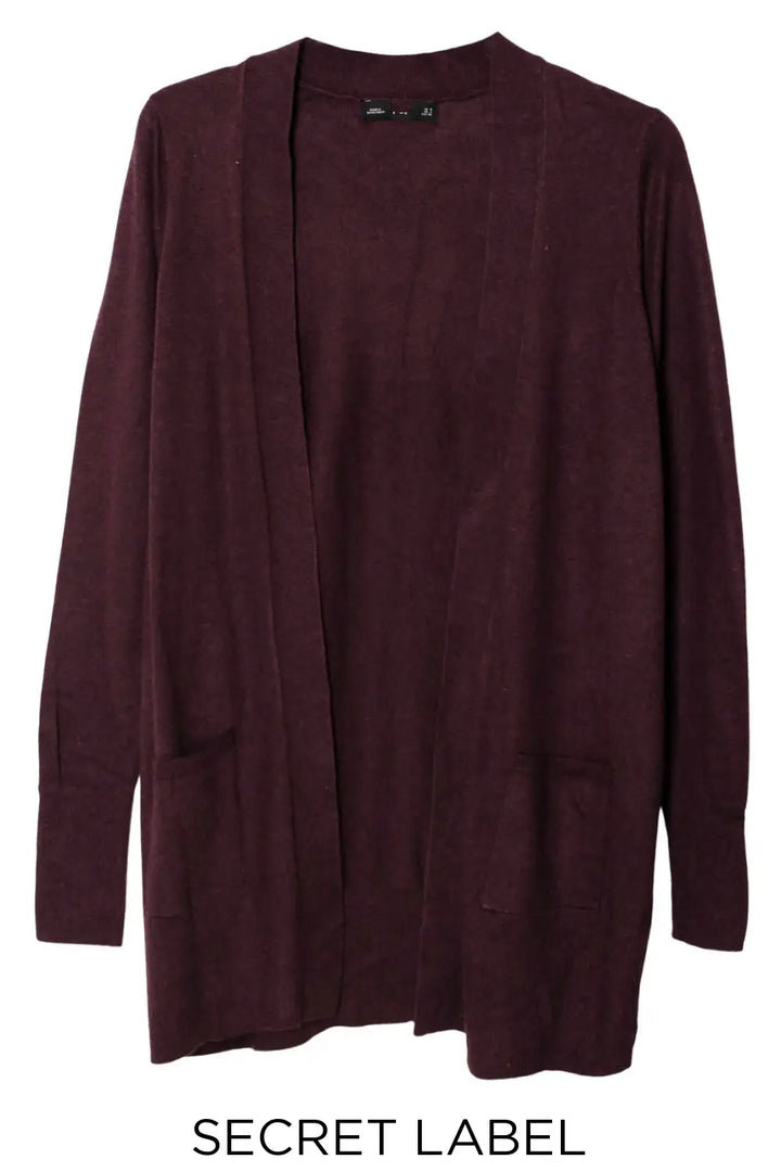 Secret Label Fine Knit Long Pocket Cardigan Burgundy / 18