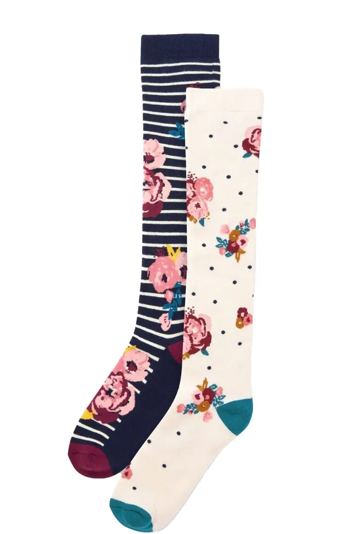 Secret Label Floral Print Welly Socks 2 Pack Navy/Ivory /