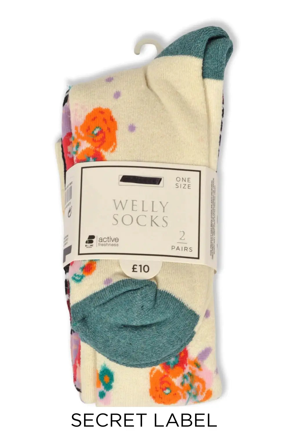 Secret Label Floral Print Welly Socks 2 Pack Navy/Ivory /