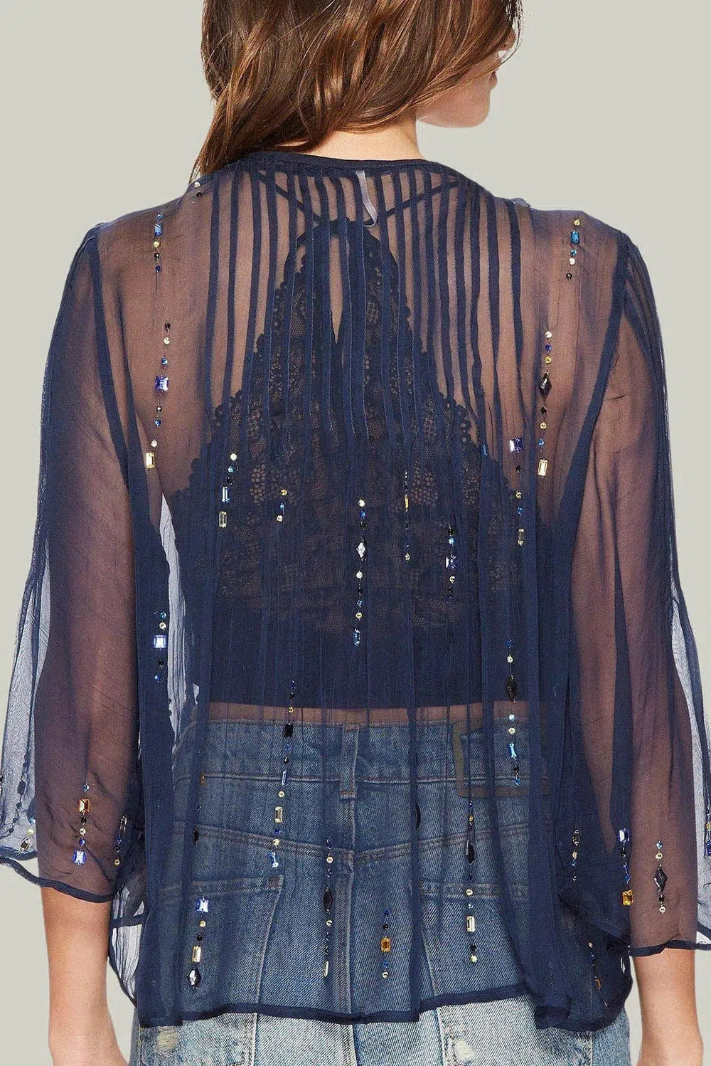 Free People Jewel Embellished Sheer Blouse