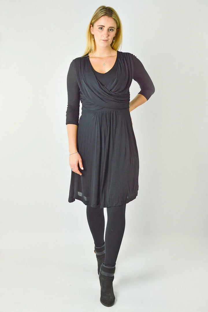 Great Plains (FCUK) Fine Jersey Wrap Skater Dress Black / S