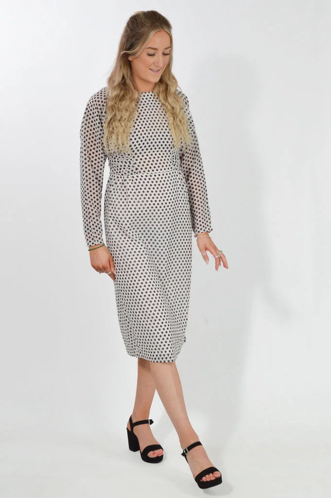 Havren Polka Dot Midi Dress White/Black / 8