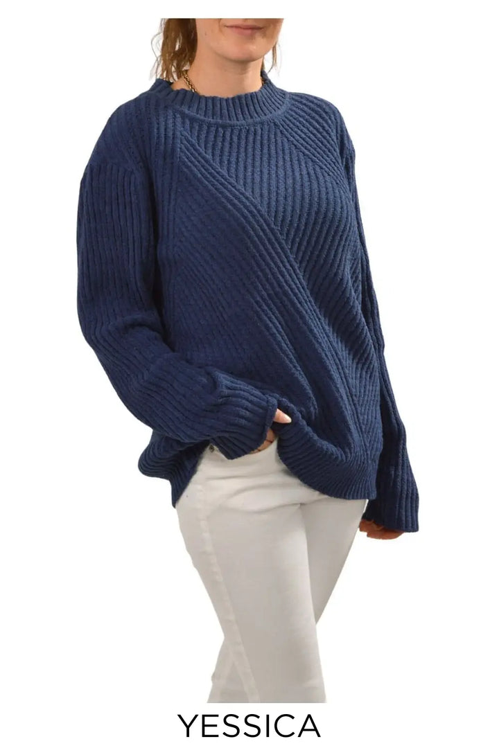 Yessica Diagonal Ribbed Oversize Jumper