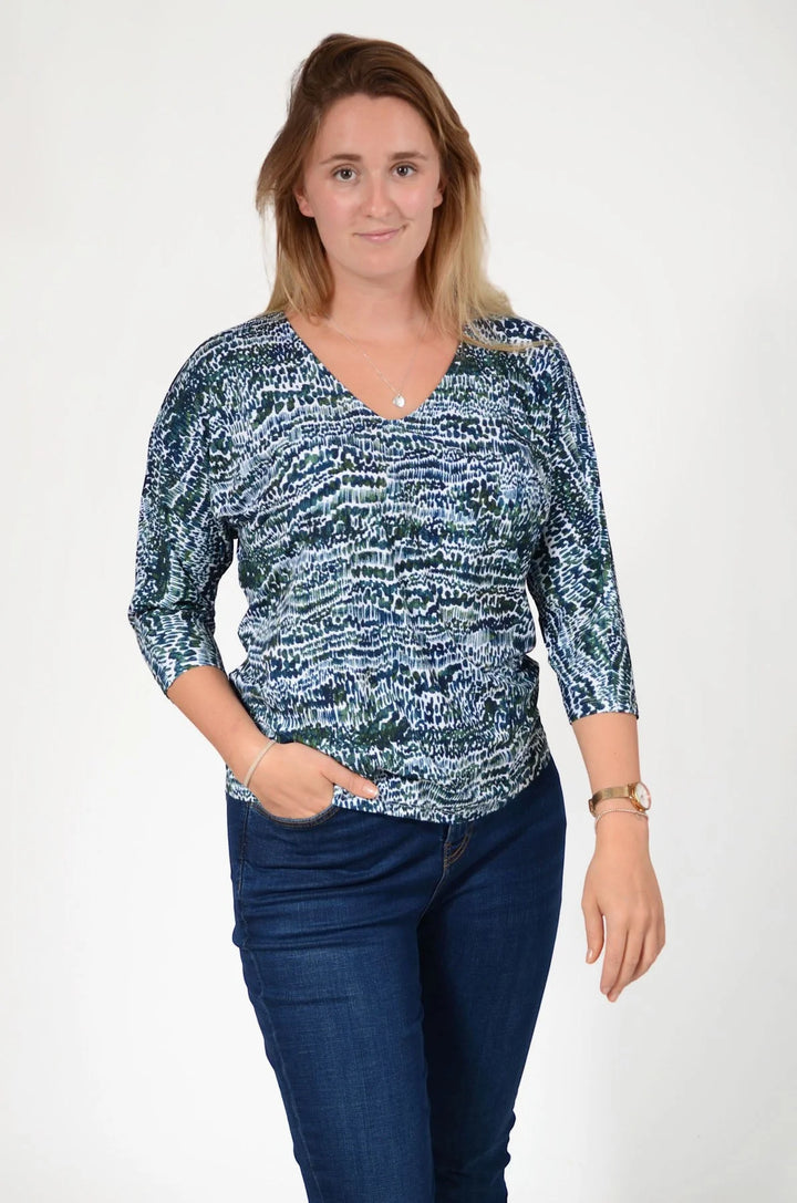 Jaeger Dash Print V Neck Batwing Top