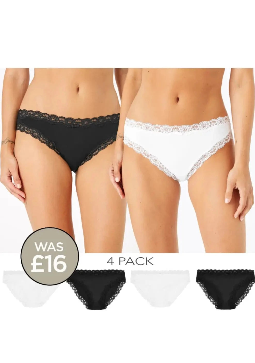 M&S Lace Knickers Black White (4 Pack)