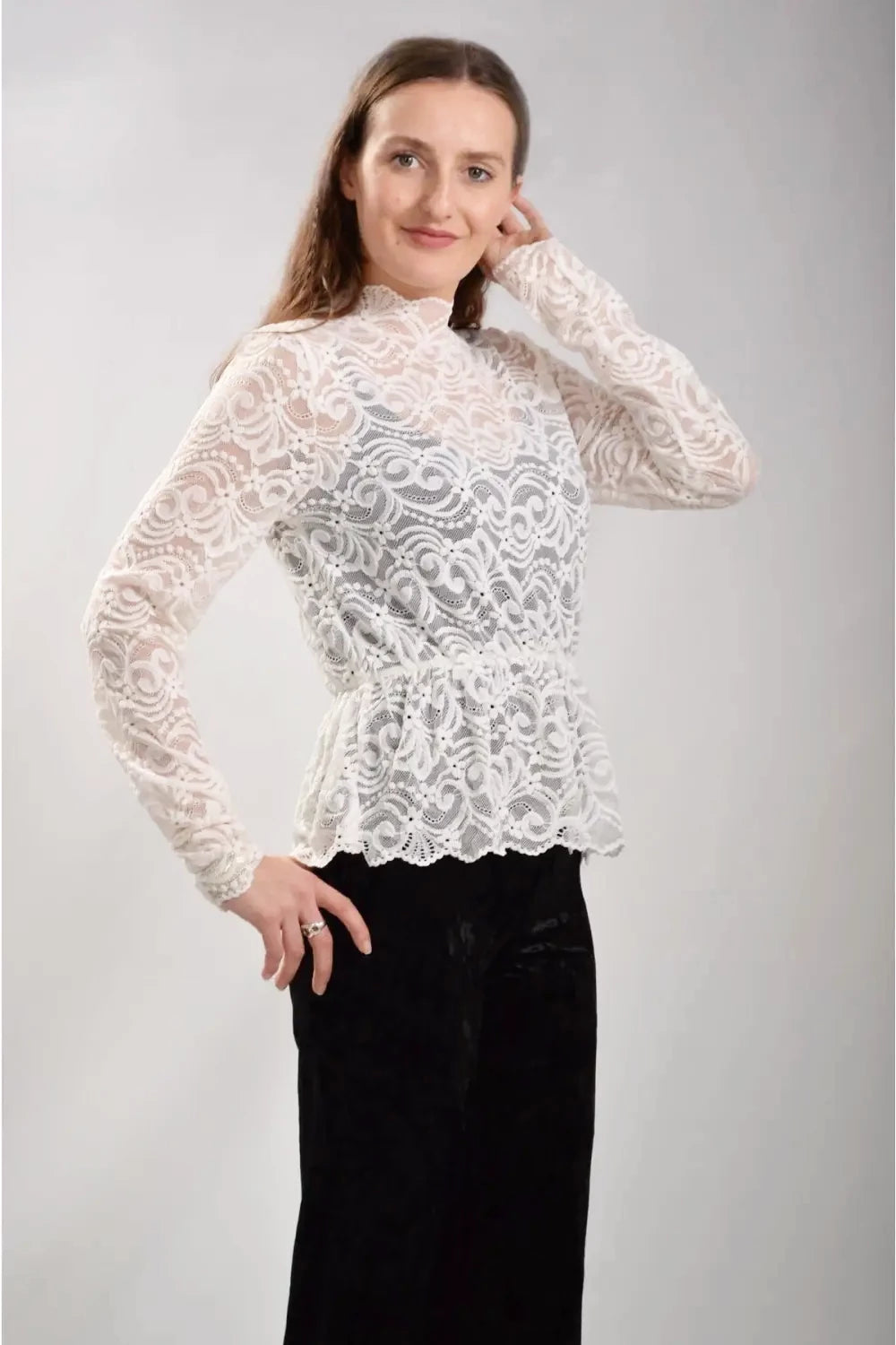 Bik Bok Lace Long Sleeve Peplum Top