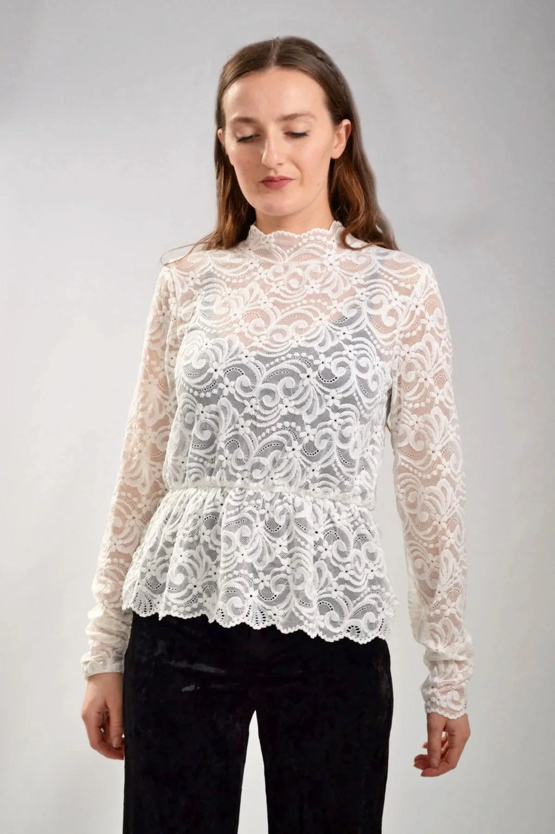 Bik Bok Lace Long Sleeve Peplum Top Secret Label