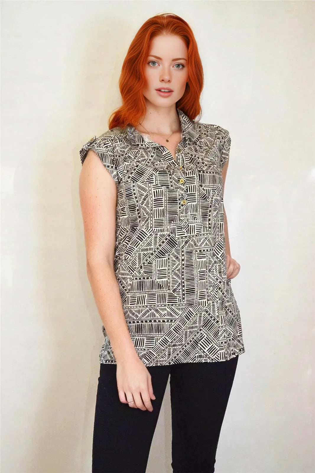 Laura Ashley Geo Print Sleeveless Blouse