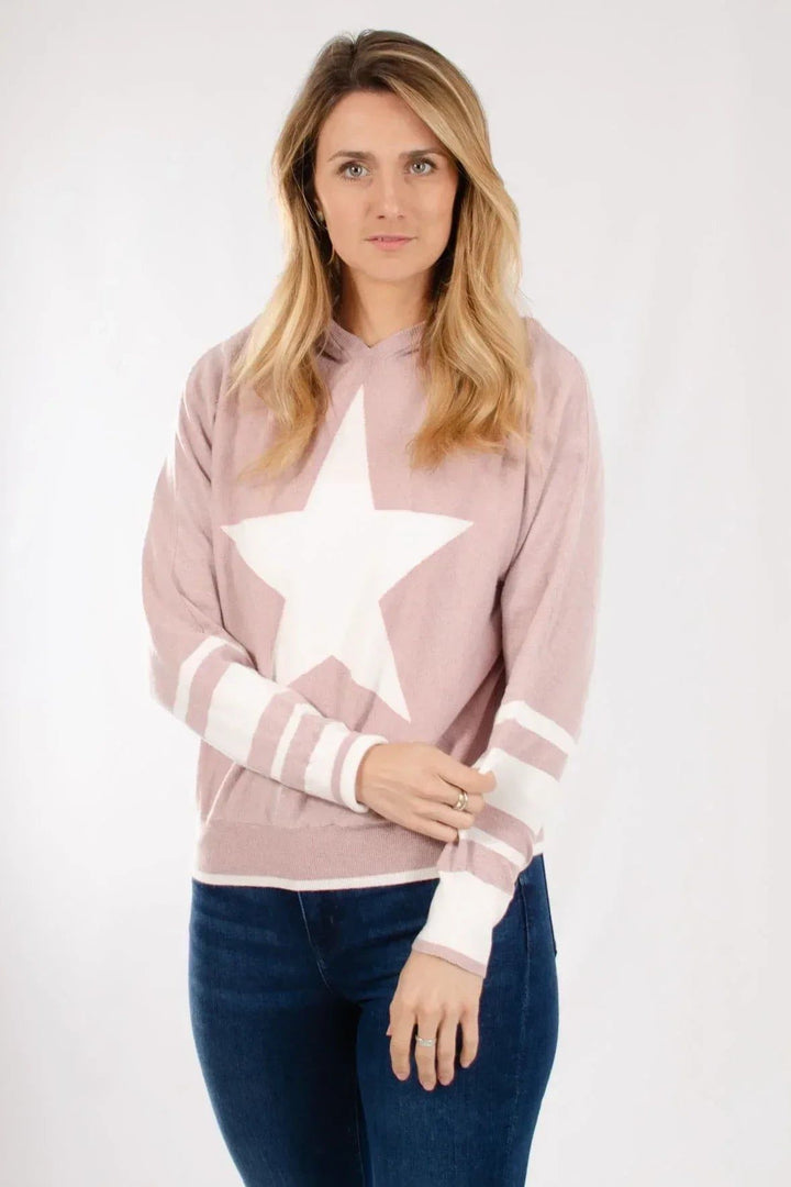 F&F Light Fine Knit Star Hoodie Dusky Pink / 10