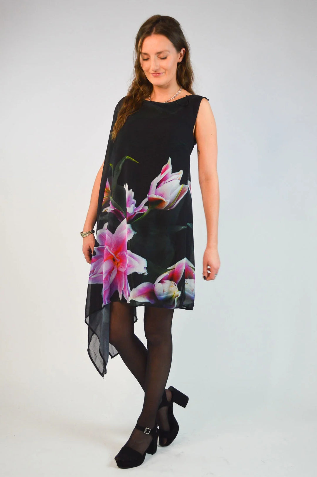 Lipsy Floral Drape Dress Pink/Black / 6