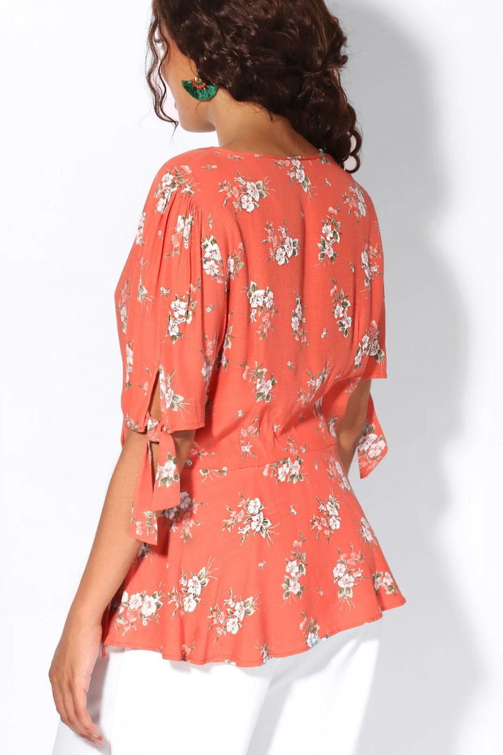 New Look Tie Sleeve Floral Wrap Blouse