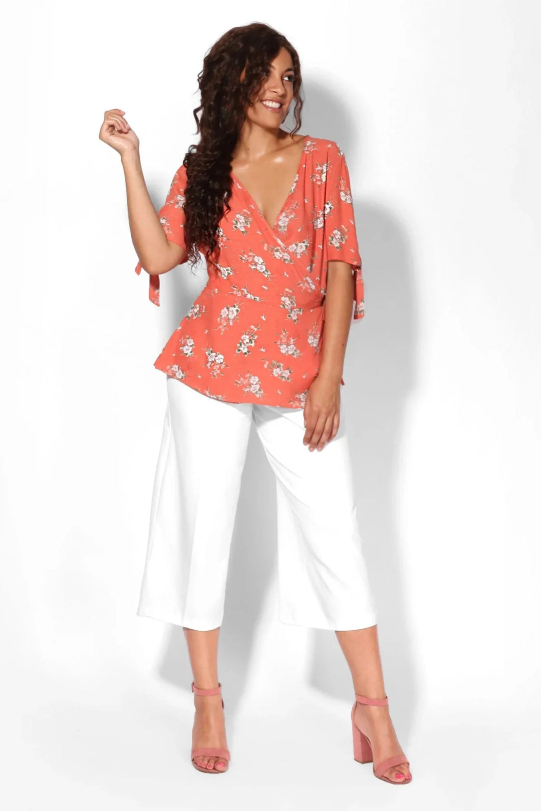 New Look Tie Sleeve Floral Wrap Blouse