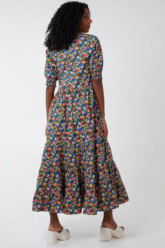 Crew Neck Short Sleeve Floral Maxi Dress