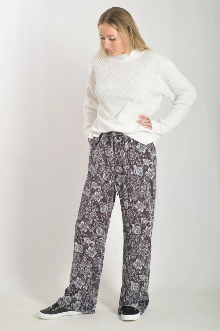 Mantaray Floral Wide Leg Velvet Trouser