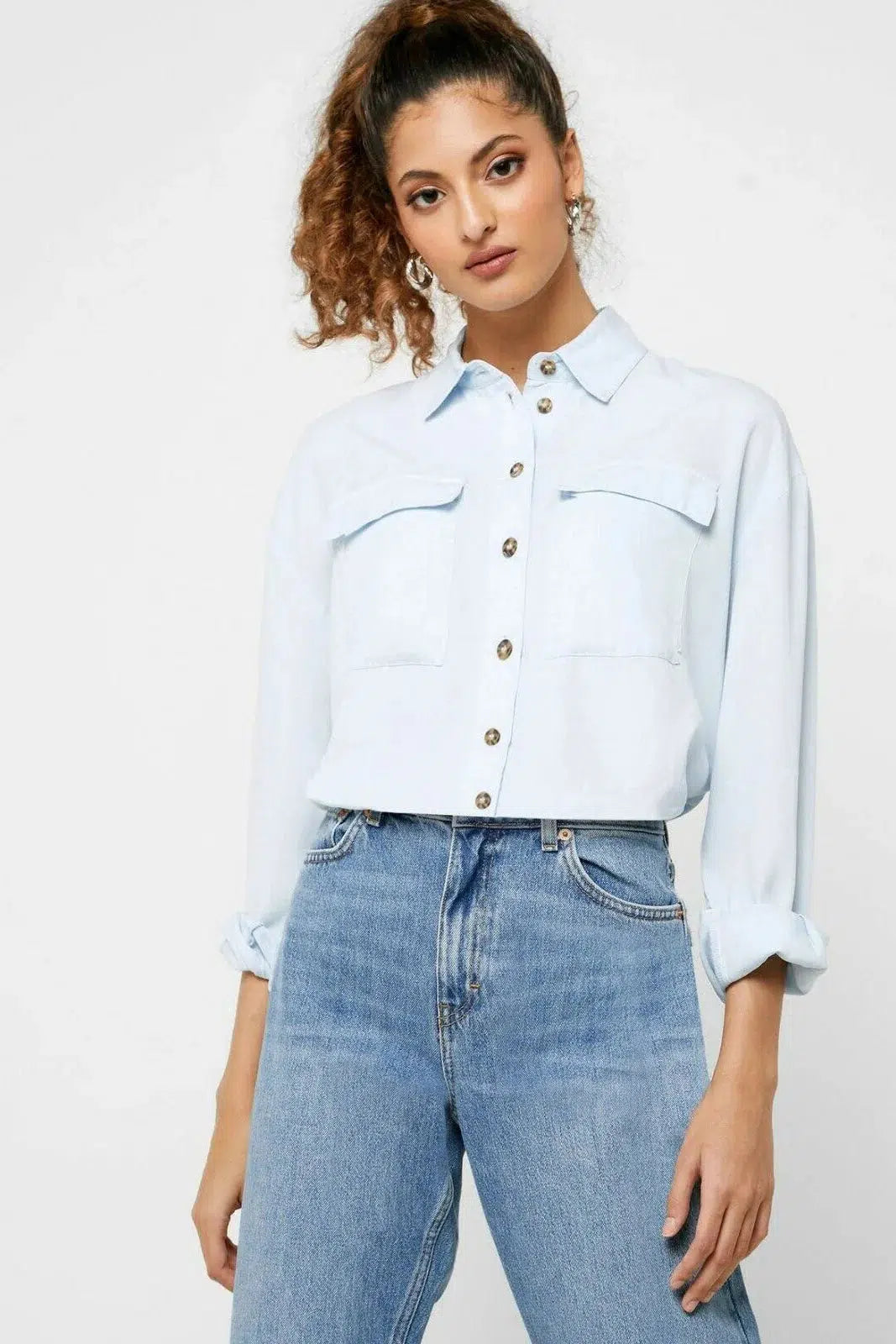 Miss Selfridge Cupro Pocket Shirt Blue / 6