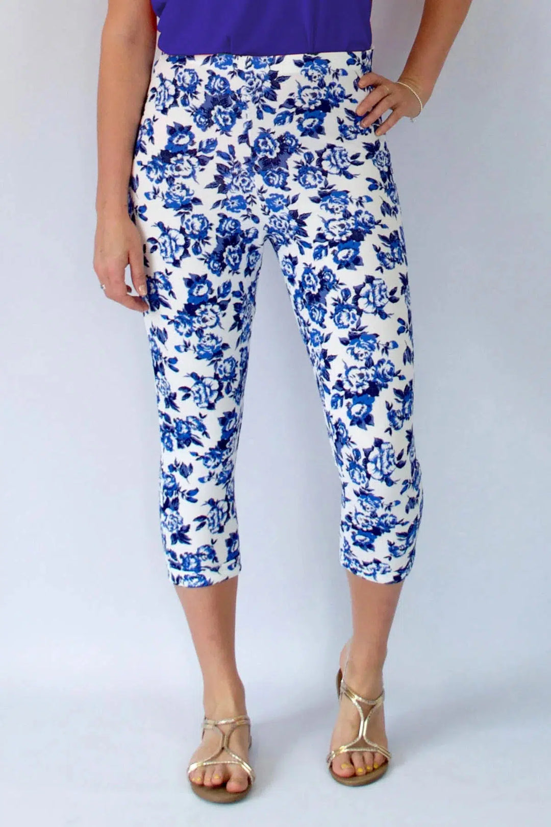 Miss Selfridge Floral Crop Leggings Blue/Ivory / 8