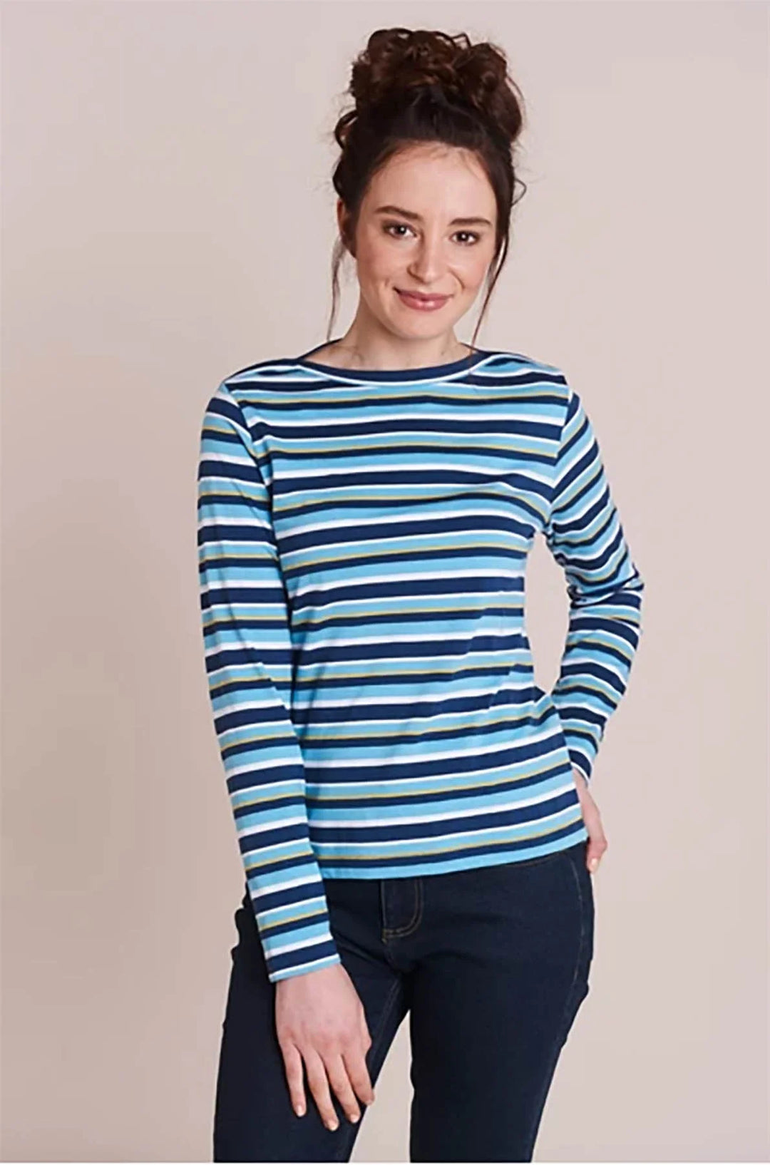 Mistral Stripe Slash Neck Top Turq/Navy/Lime / 8