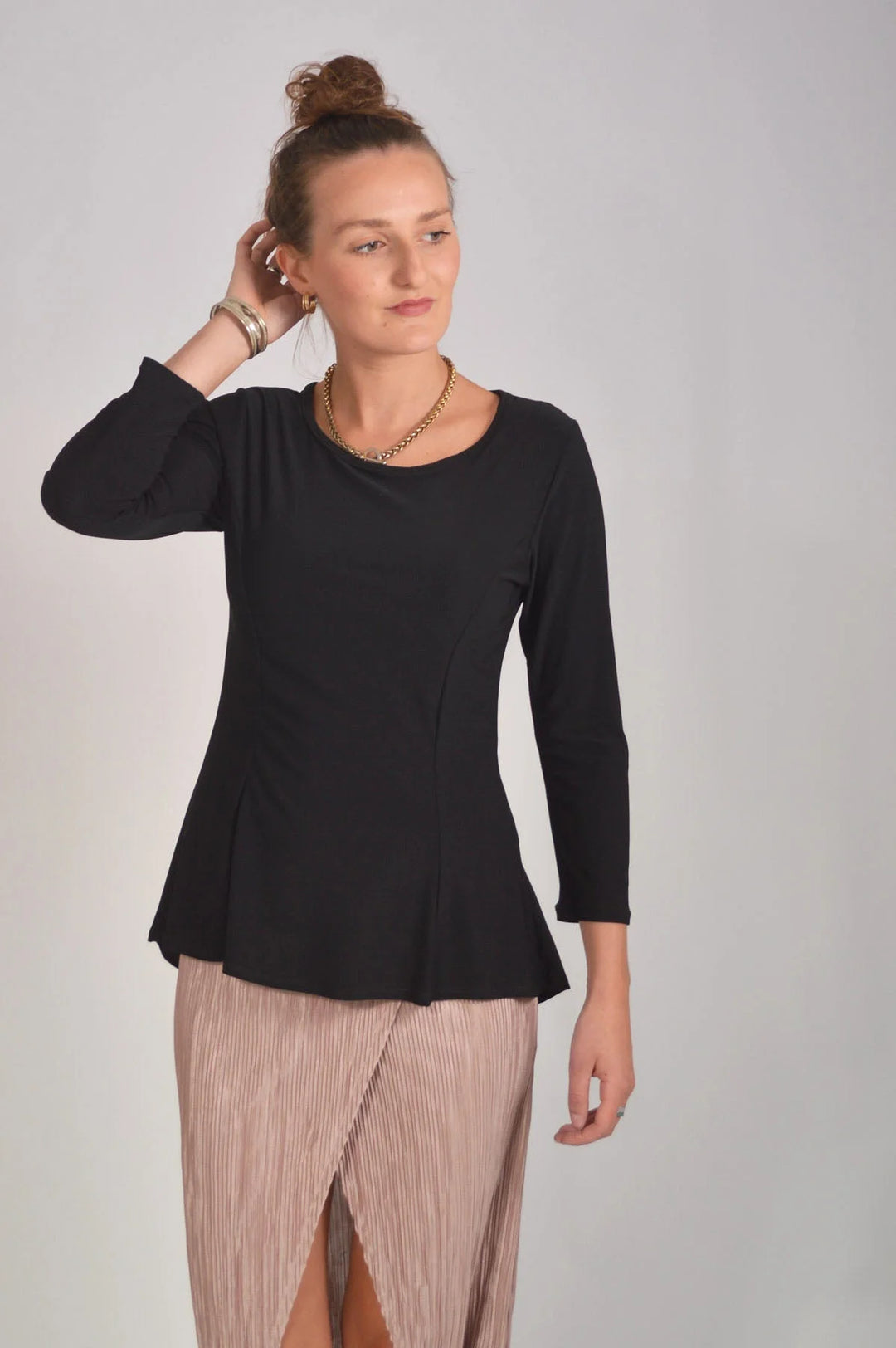 Nougat Jersey Peplum Top 3/4 Sleeve