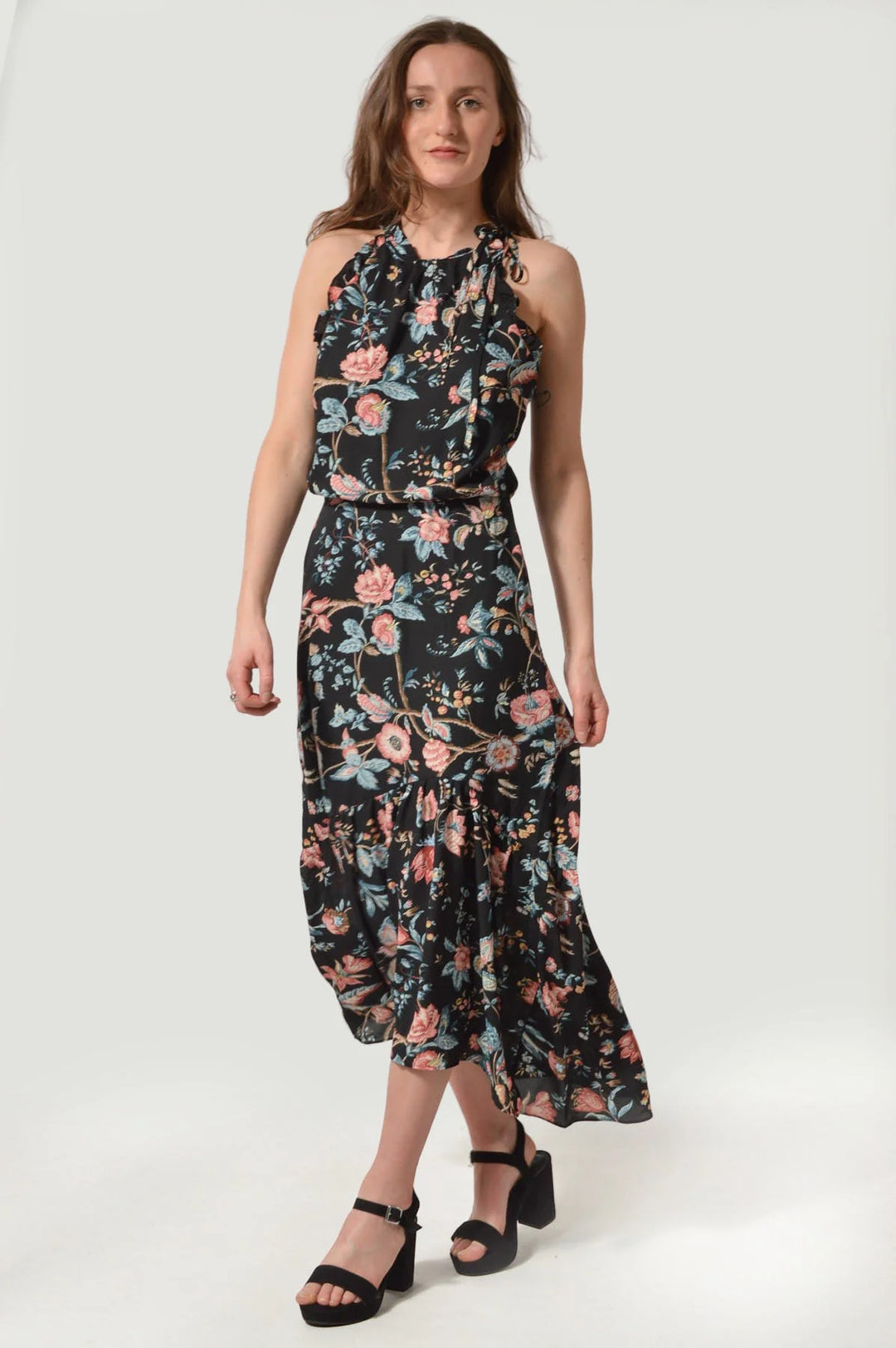 Floral high neck maxi dress best sale