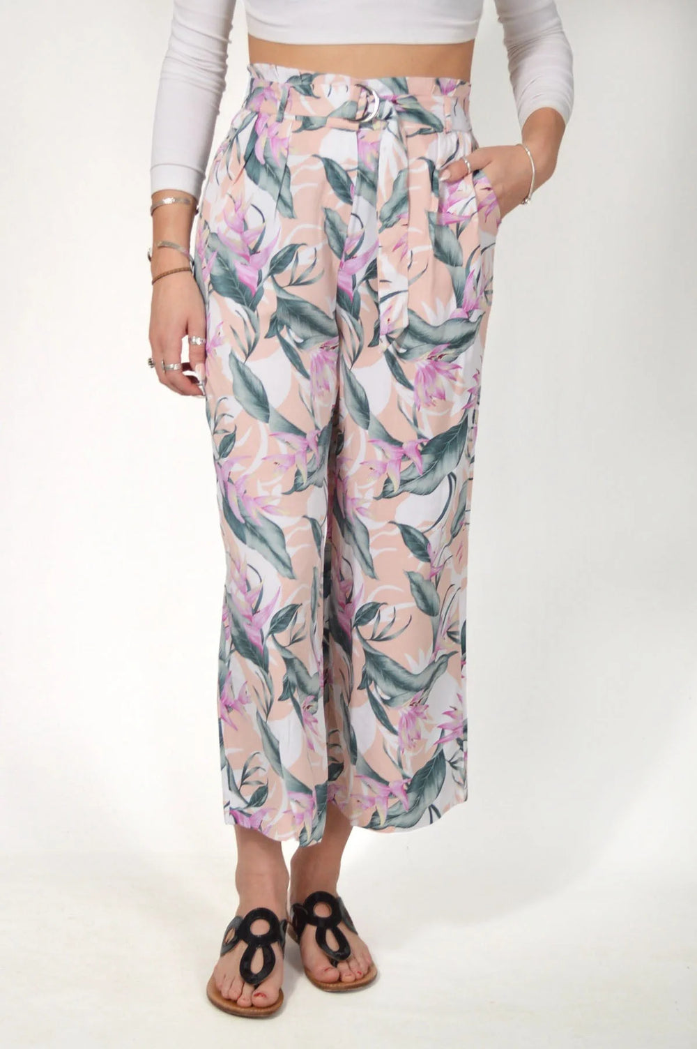 Oasis Floral Wide Leg Crop Trousers