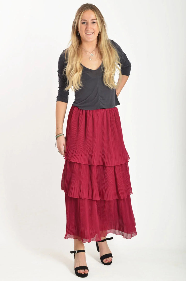 Oasis Tiered Plisse Maxi Skirt