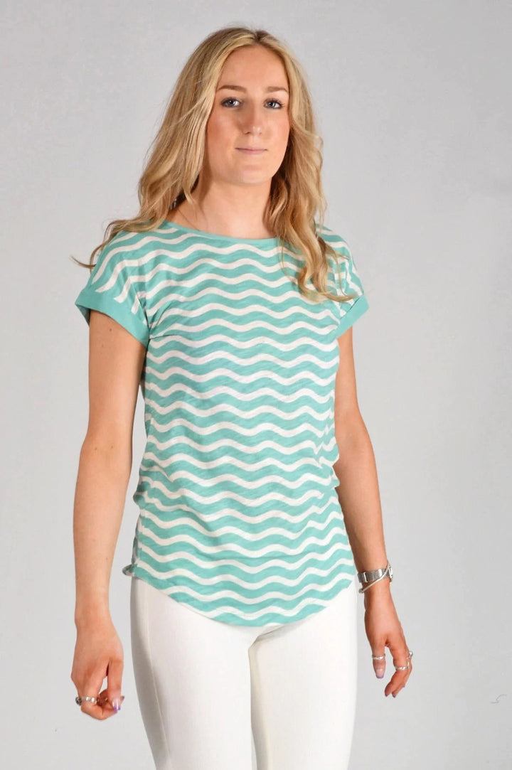 Oasis Wave Stripe T-Shirt Green/Ivory / XS