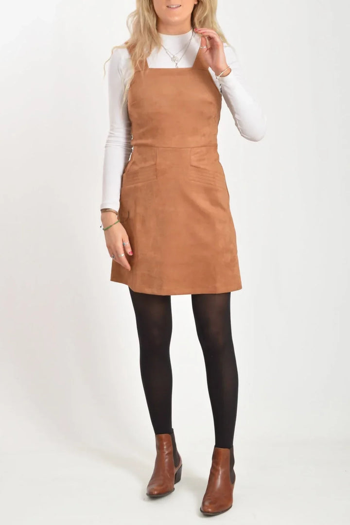 Oliver Bonas Faux Suede Pinafore Dress Tan / 6